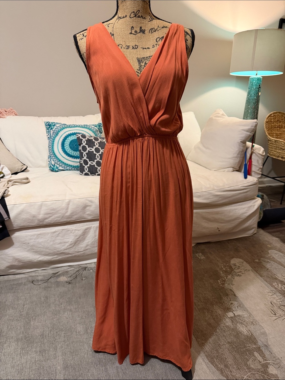 Sleeveless V-Neck Maxi Dress in Rust
